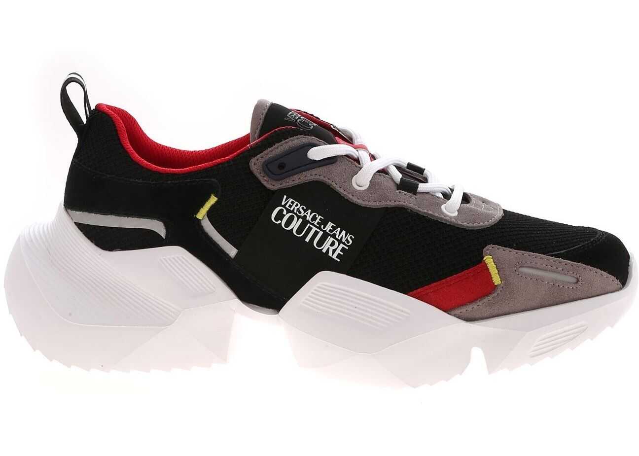 Versace Jeans Couture Logo Sneakers In Black Red And Grey Black