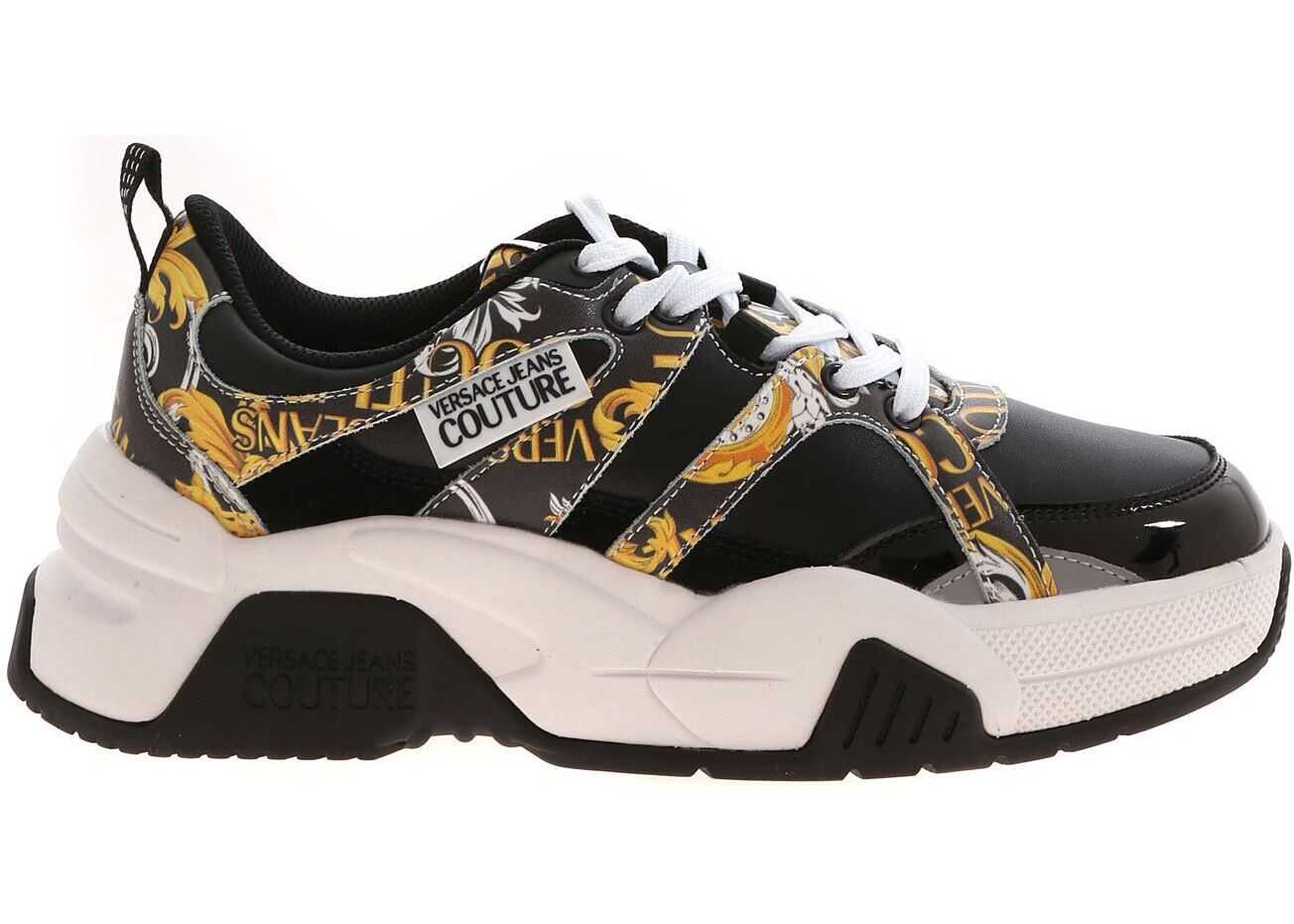 Versace Jeans Couture Logo Baroque Print Sneakers In Black Black