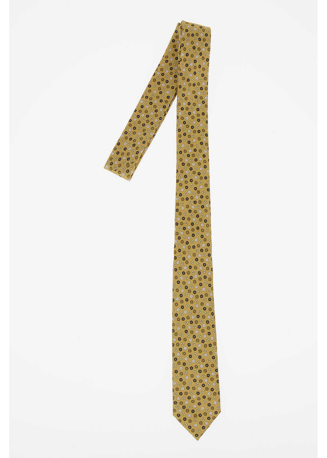 CORNELIANI Cc Collection Floral Embroidered Silk Skinny Tie Yellow