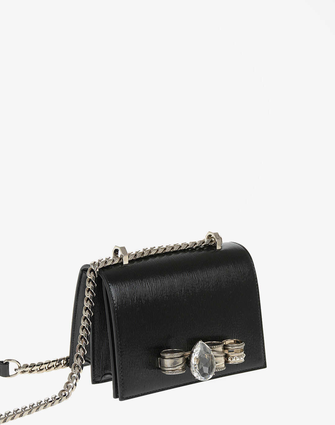 Alexander McQueen Leather Four Ring Shoulder Bag Black