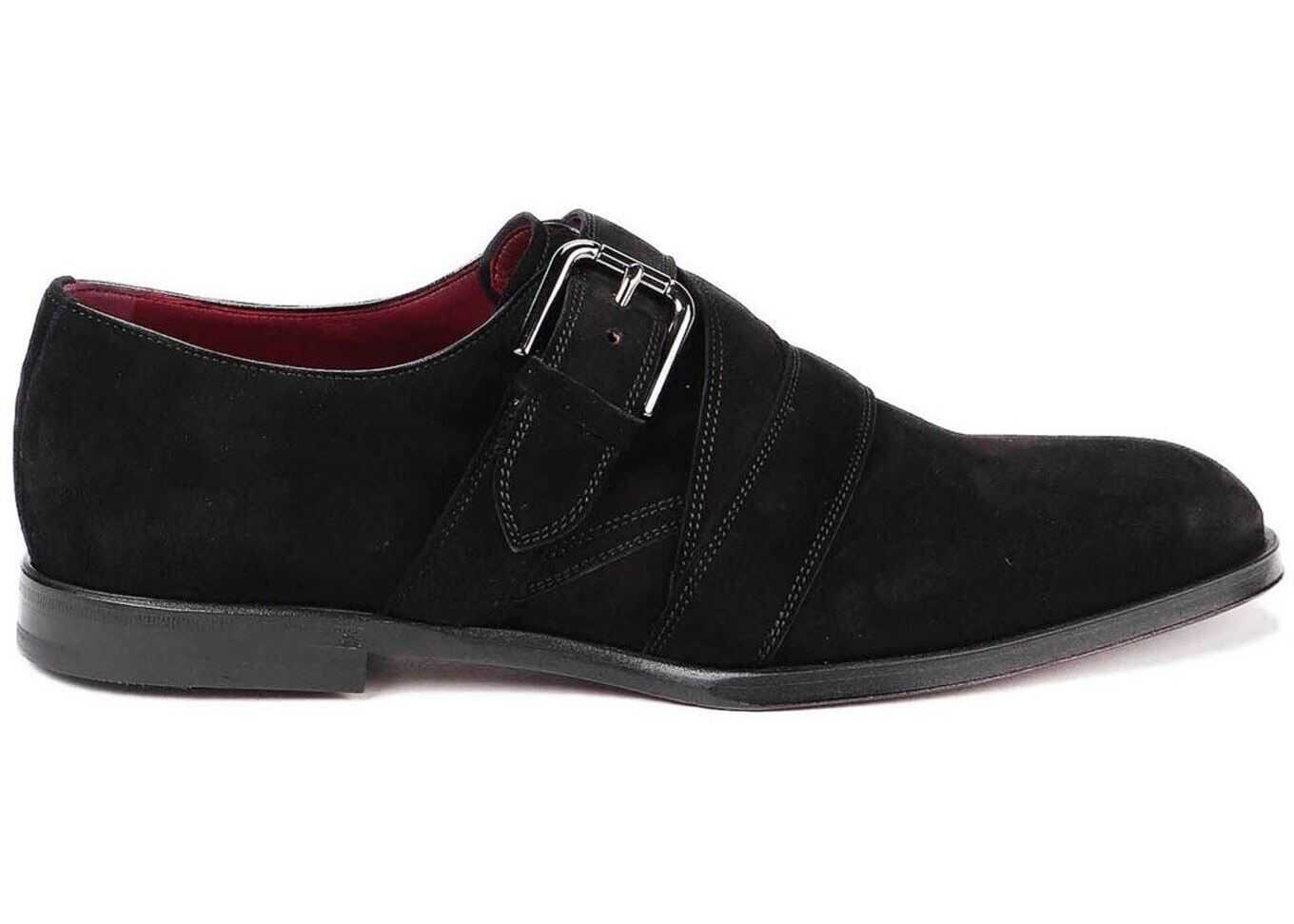 Dolce & Gabbana Velvet Monkstrap Loafers In Black Black