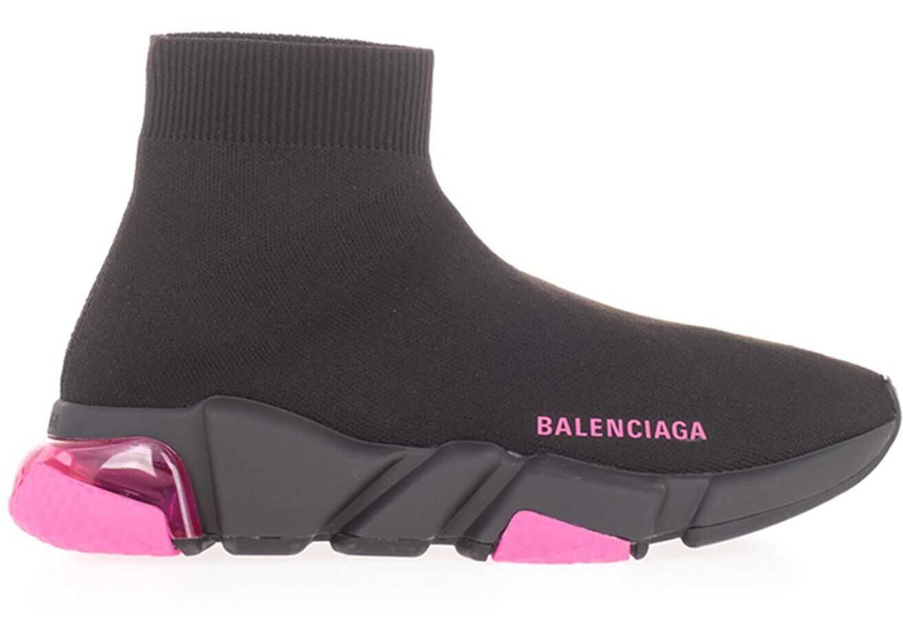 Balenciaga Speed Clear Sole Sneakers In Black And Neon Pink Black