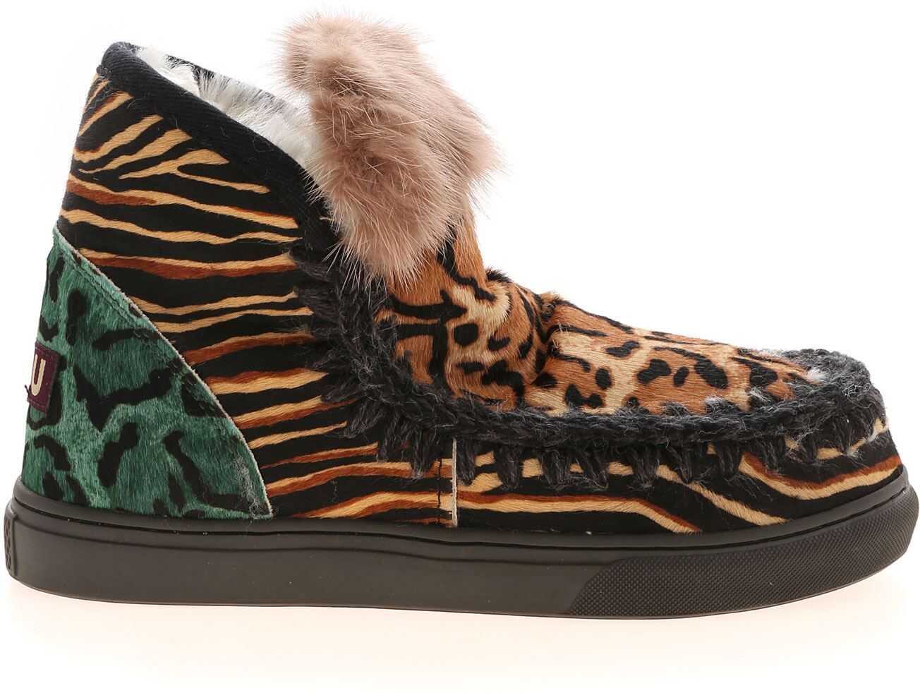 Mou Ponyskin Mix Patchwork Animal Print Sneakers Animal print