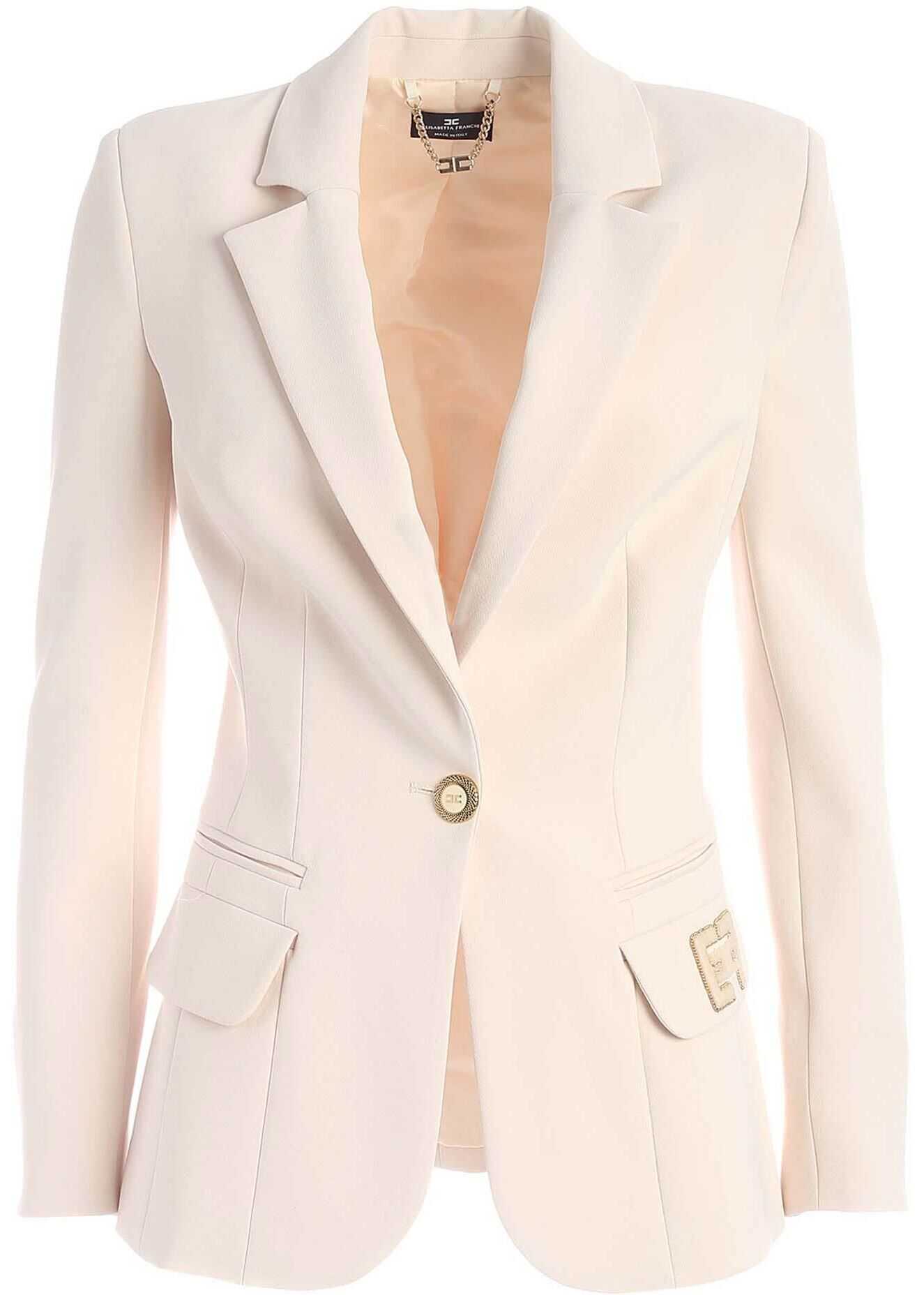 Elisabetta Franchi Single-Breasted Jacket In Ivory Color White