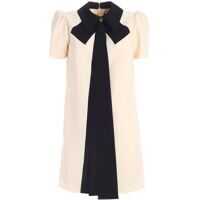 Rochii scurte Ribbon And Bow Print Dress In Ivory Color Femei