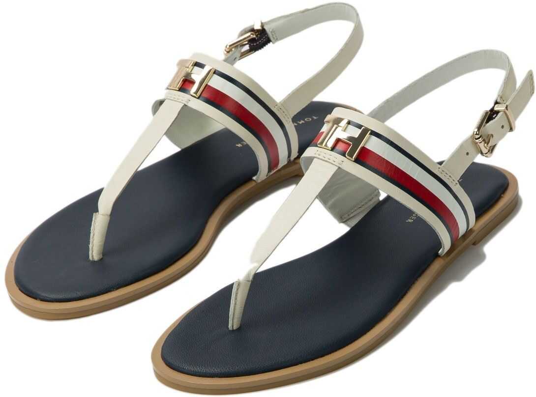 Tommy Hilfiger Corporate Leather Flat Sandal FW0FW04840 White