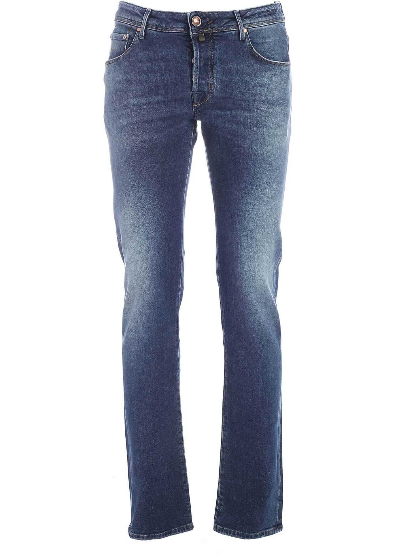 Jacob Cohen Orange Logo Jeans In Faded Blue Blue