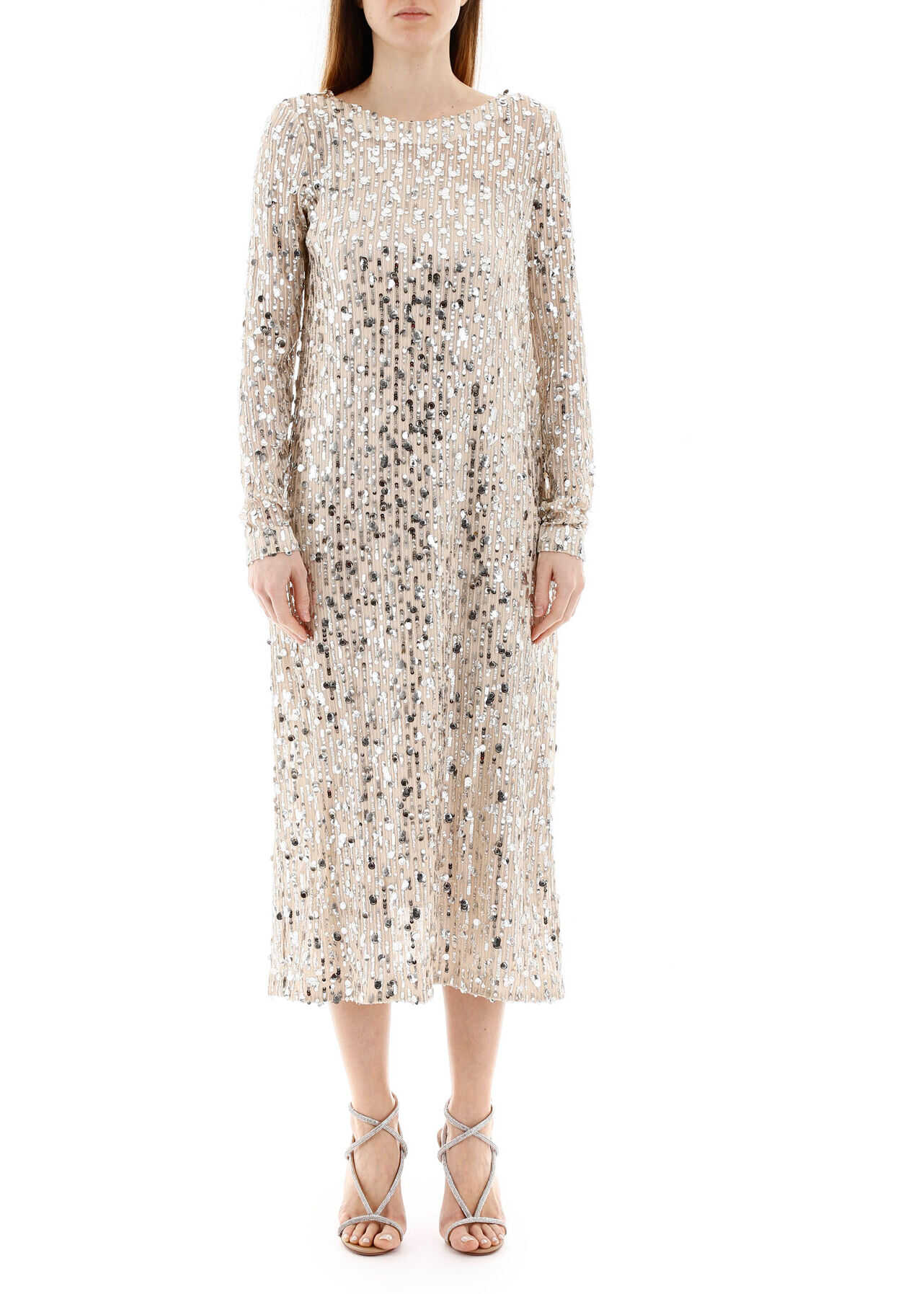 In The Mood For Love Christy Midi Dress With Sequins CHRISTY DRESS BEIGE SILVER