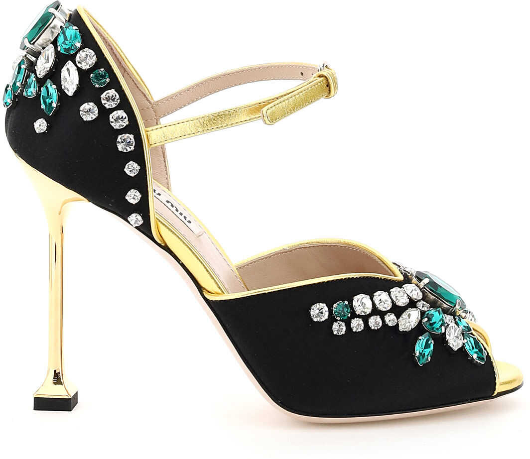 Miu Miu Satin Crystal Sandals 5K367D LUB NERO SMERALDO