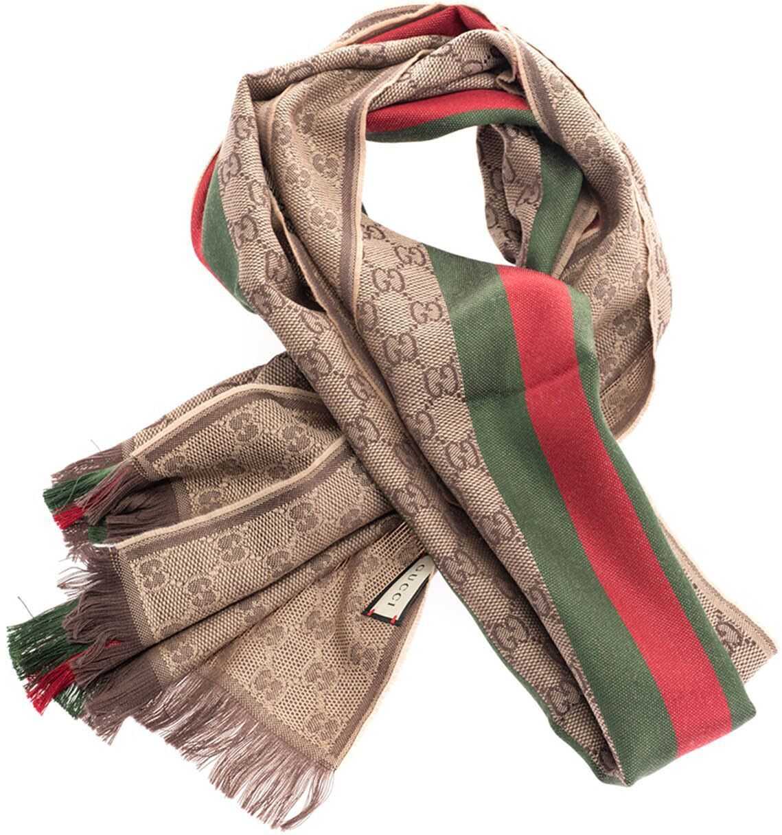 Gucci Mini Gg Logo Wool Scarf In Light Brown Camel