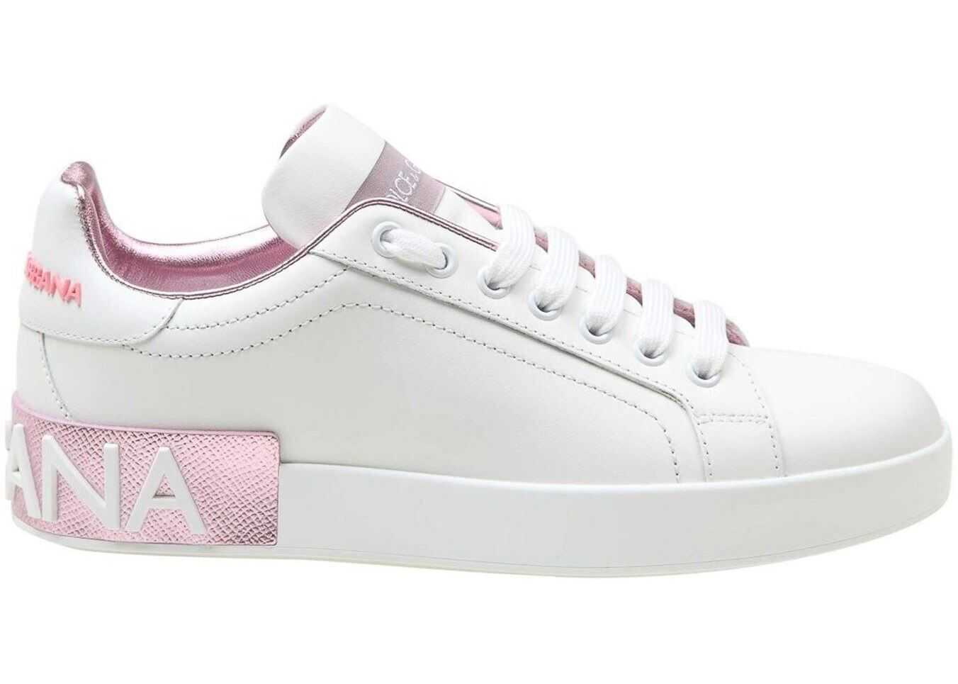 Dolce & Gabbana Portofino Sneakers In White In Pink CK1544 AX615 87587 Pink