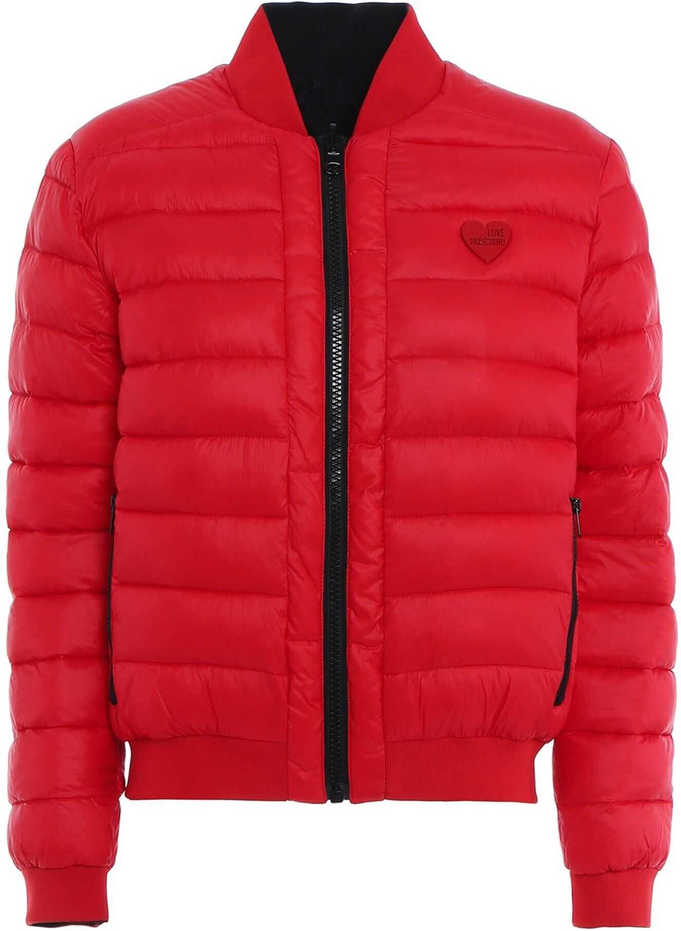 LOVE Moschino Embroidered Logo Reversible Puffer Jacket In Red Red