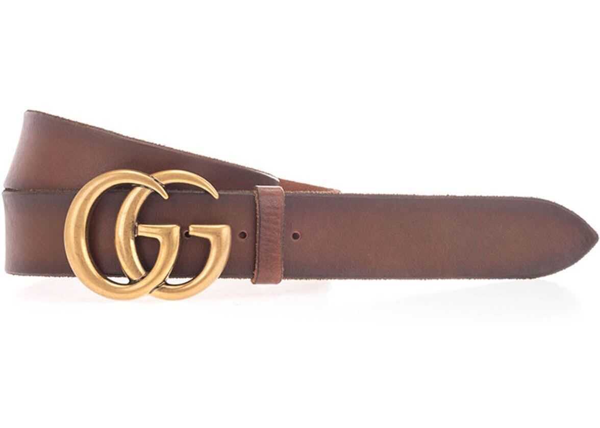 Gucci Gg Buckle Leather Belt In Leather Color And Gold Brown