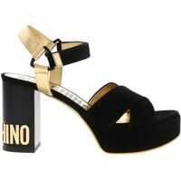 Sandale Moschino Branded Heel Sandals In Black And Gold