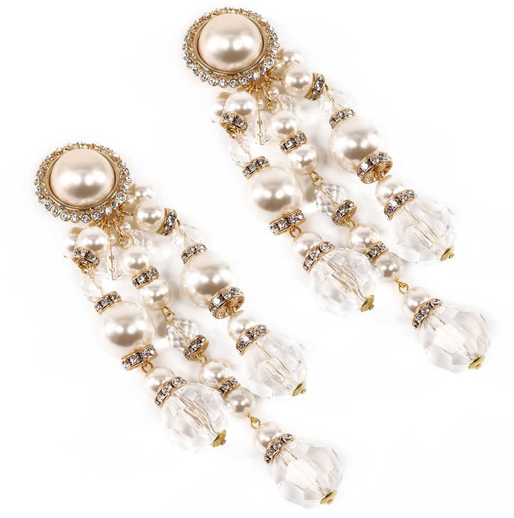 Alessandra Rich Pearl Cascade Clip On Earrings Gold