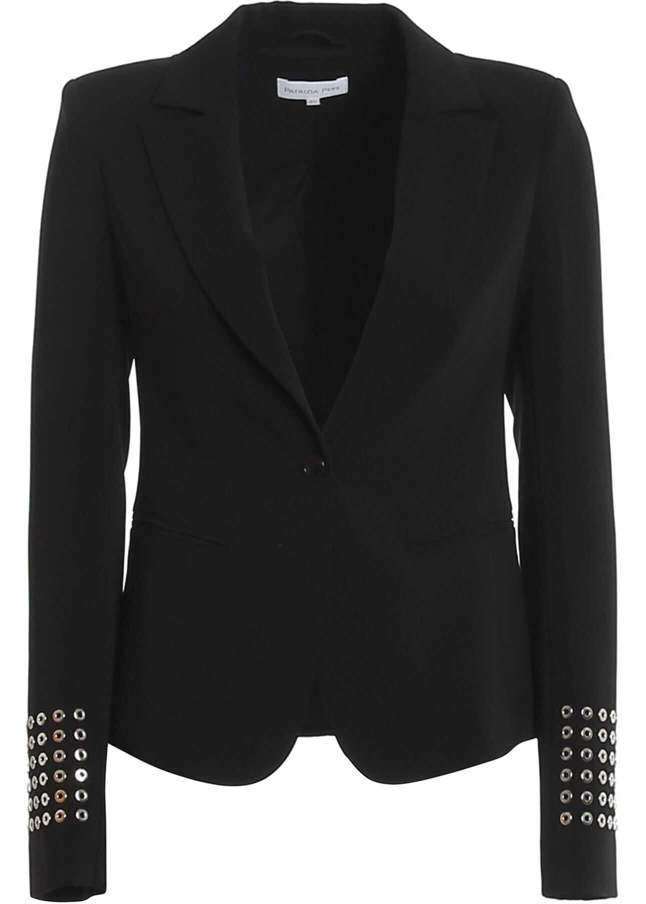 Patrizia Pepe Eyelet Detail Blazer In Black Black