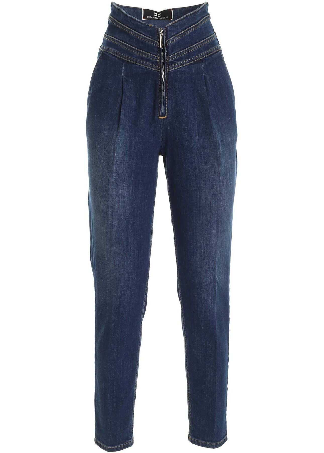 Elisabetta Franchi Contrast Stitching Jeans In Blue Blue