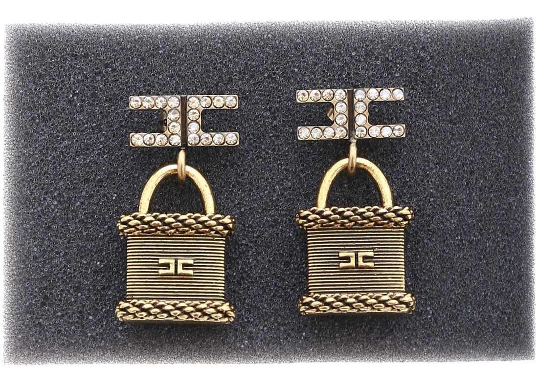 Elisabetta Franchi Logo And Padlock Earrings In Gold Gold