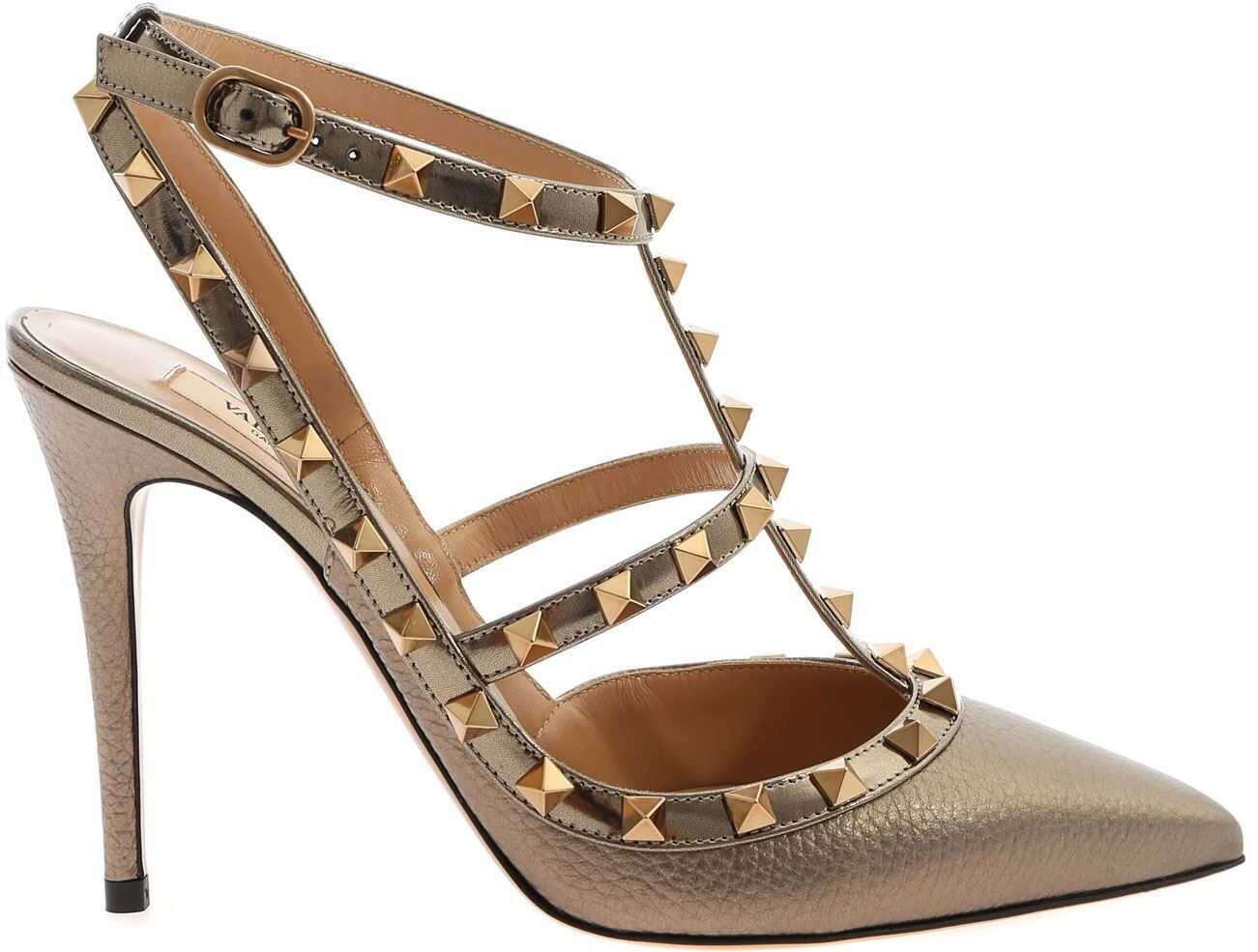 Rockstud Metallic Pumps In Dove Grey Color