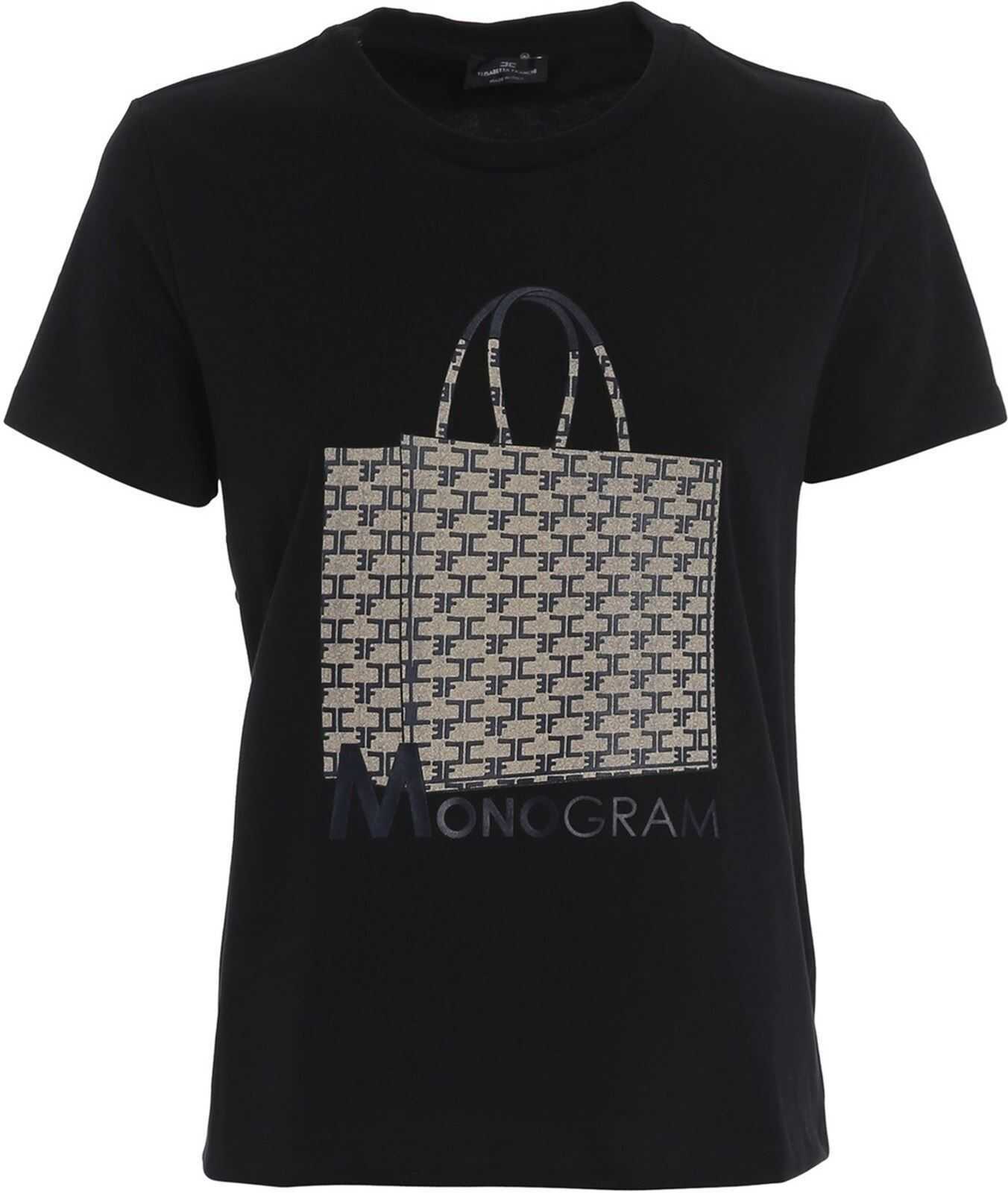 Elisabetta Franchi Monogram Bag T-Shirt In Black Black