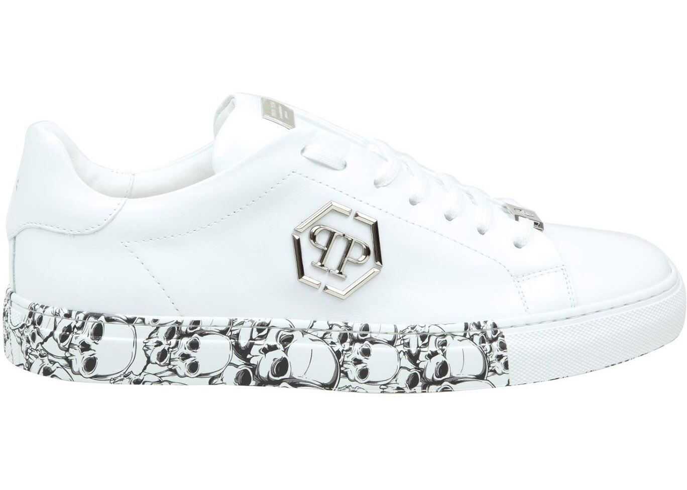 Philipp Plein Hexagon Skull Sneakers In White White