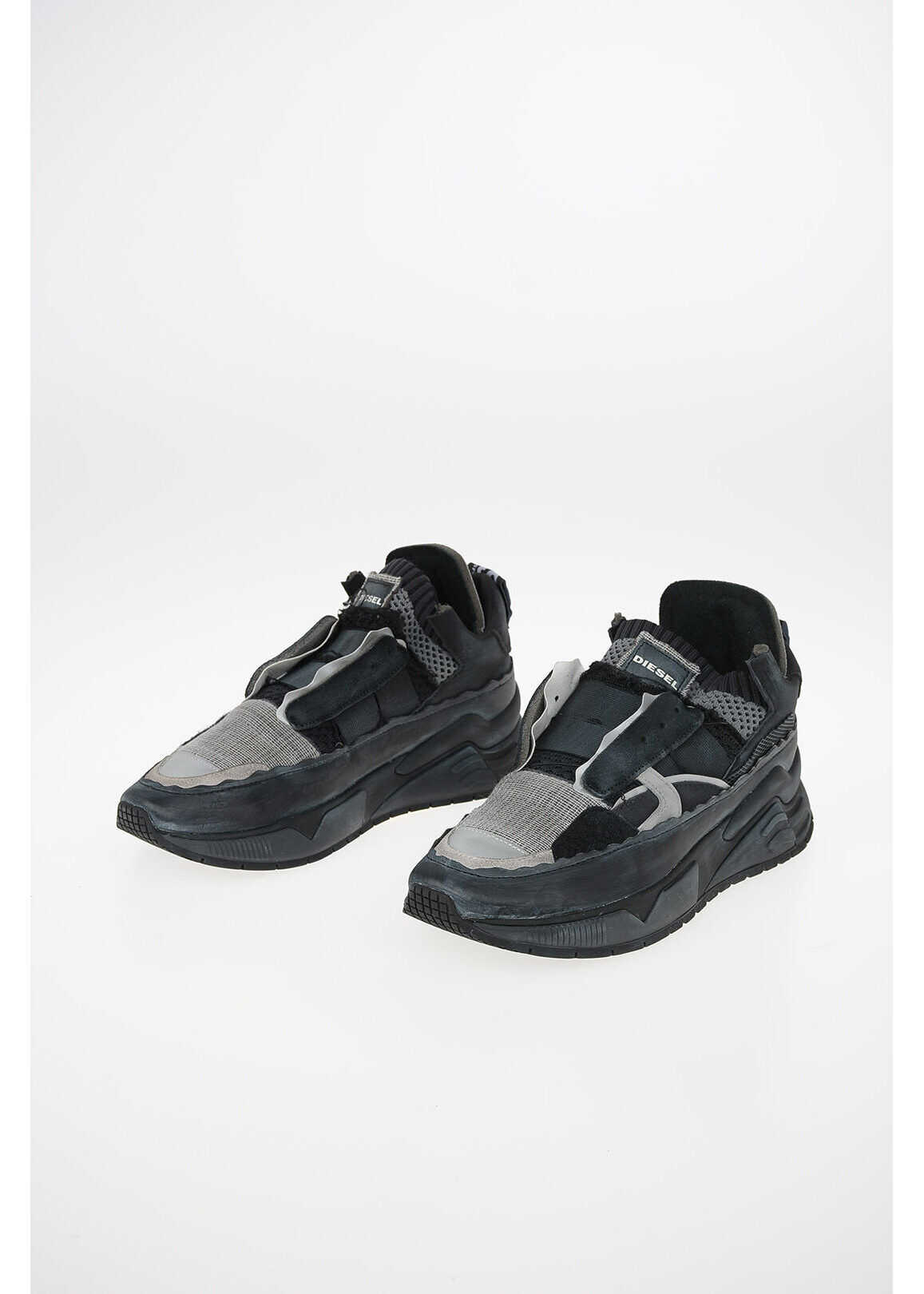 Diesel Leather and Fabric BRENTHA Pull On Sneakers BLACK