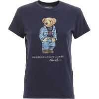 Tricouri Polo Bear Print Blue T-Shirt Femei