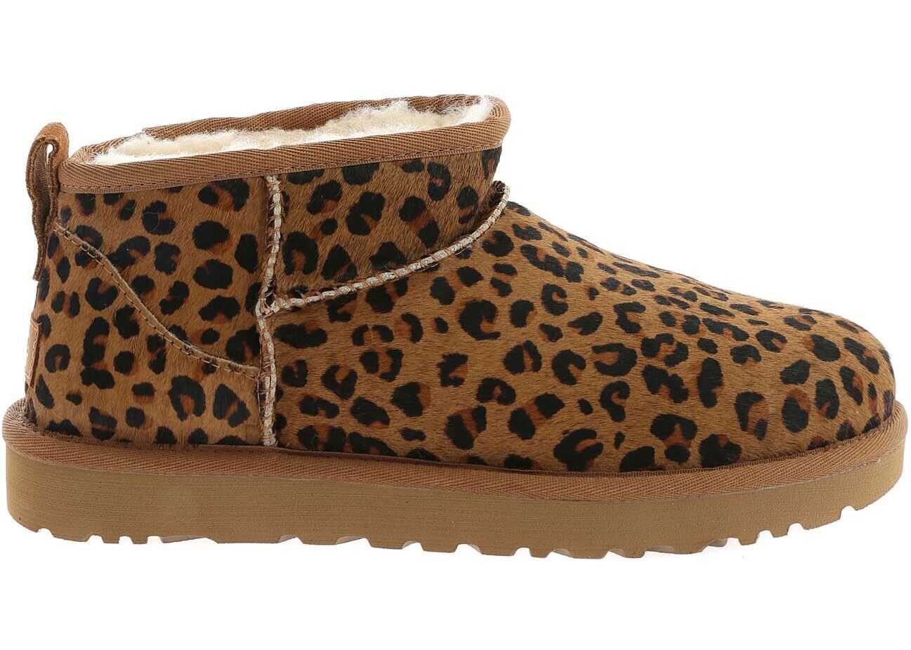 UGG Classic Ultra Mini Ankle Boots In Animal Print Brown