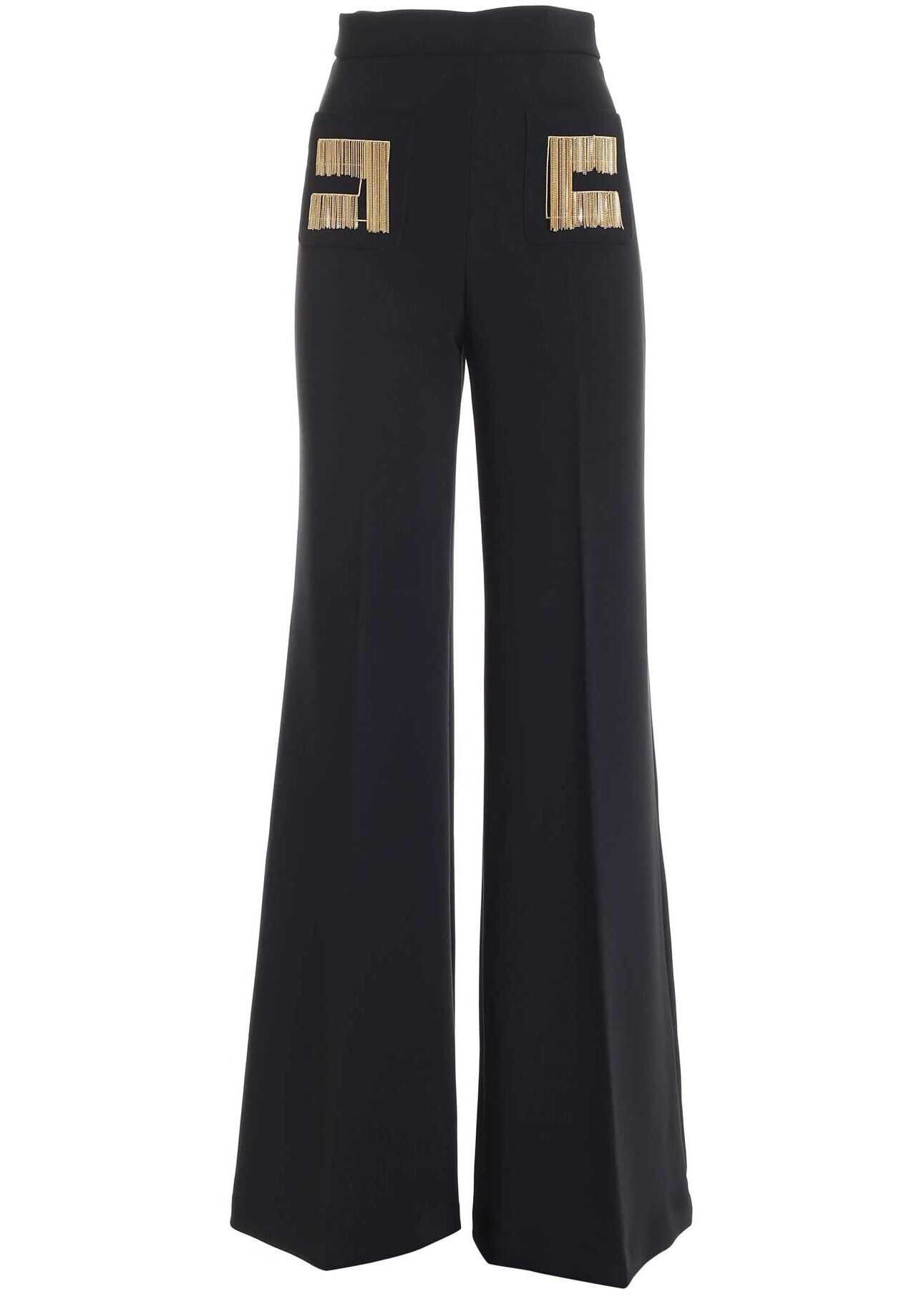 Elisabetta Franchi Logo Flared Pants In Black Black