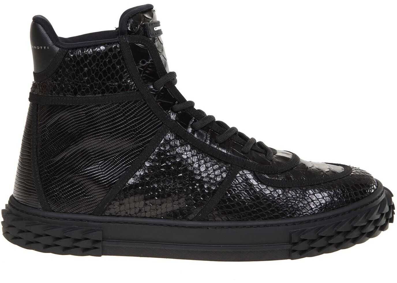 Giuseppe Zanotti High Sneakers In Black Crocodile Print Calfskin Black
