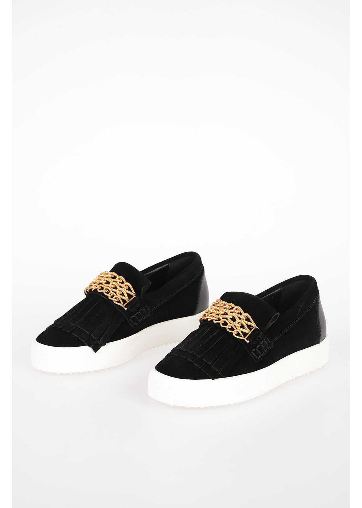 Giuseppe Zanotti Suede Slip On Sneakers with gold tone Chain* BLACK