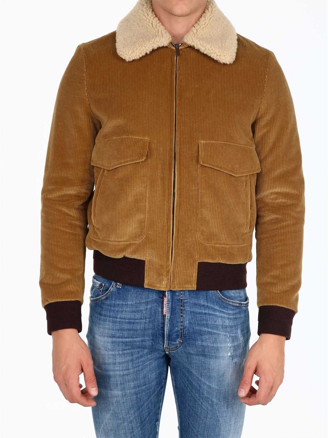 Saint Laurent Velvet And Shearling Bomber Jacket Beige