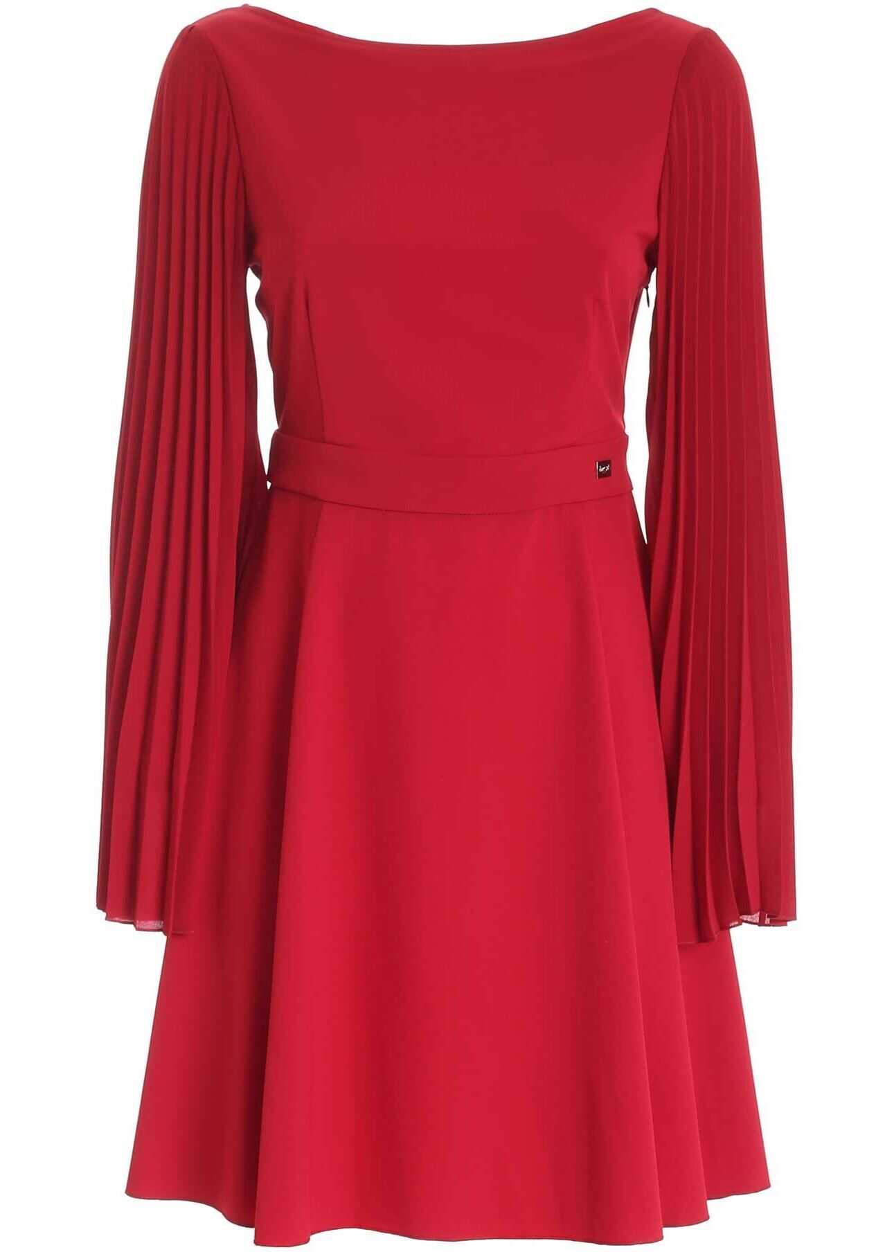 Pleated Sleeves Dress In Red