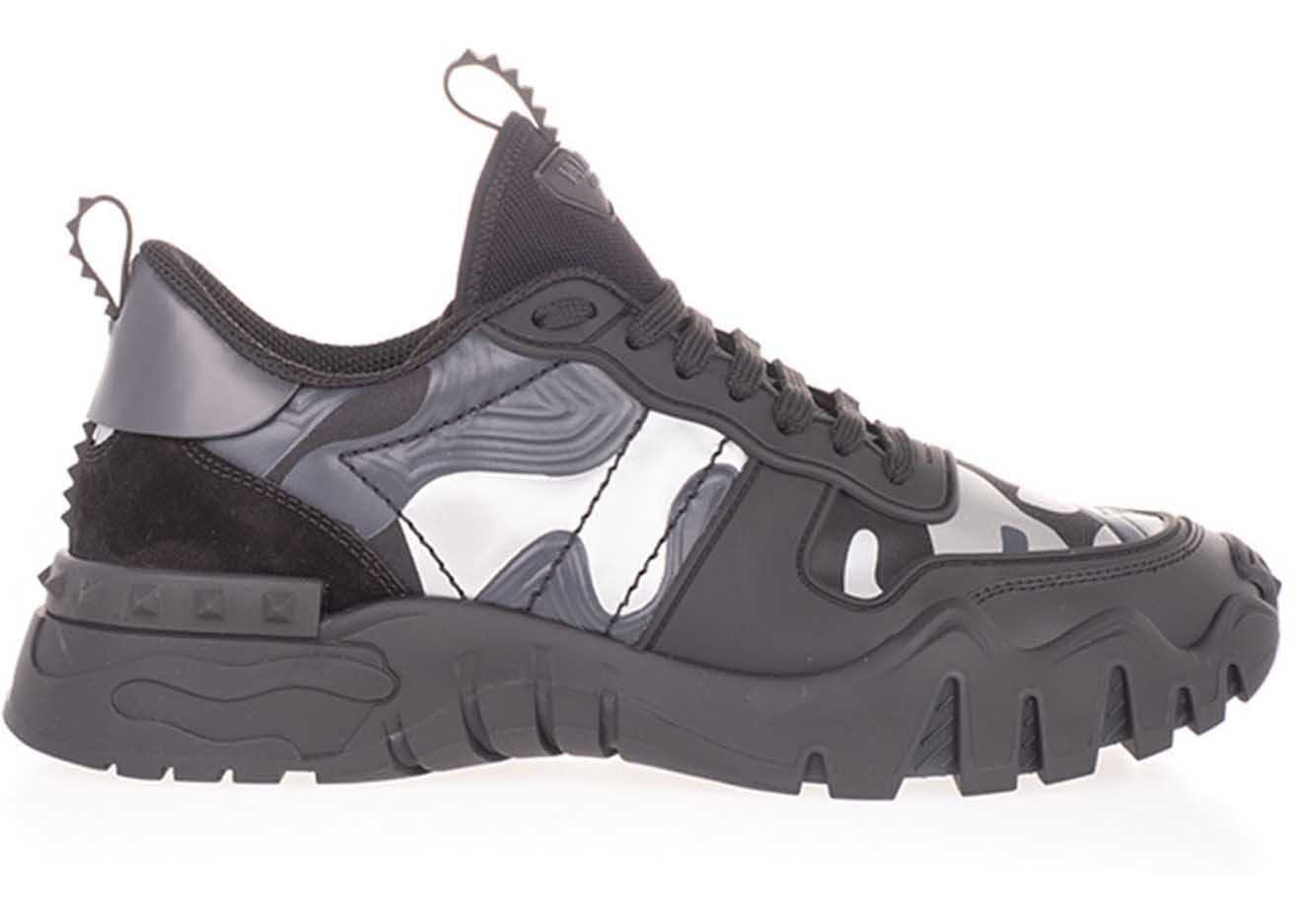 Valentino Garavani Rockrunner Plus Camouflage Sneakers In Grey Grey