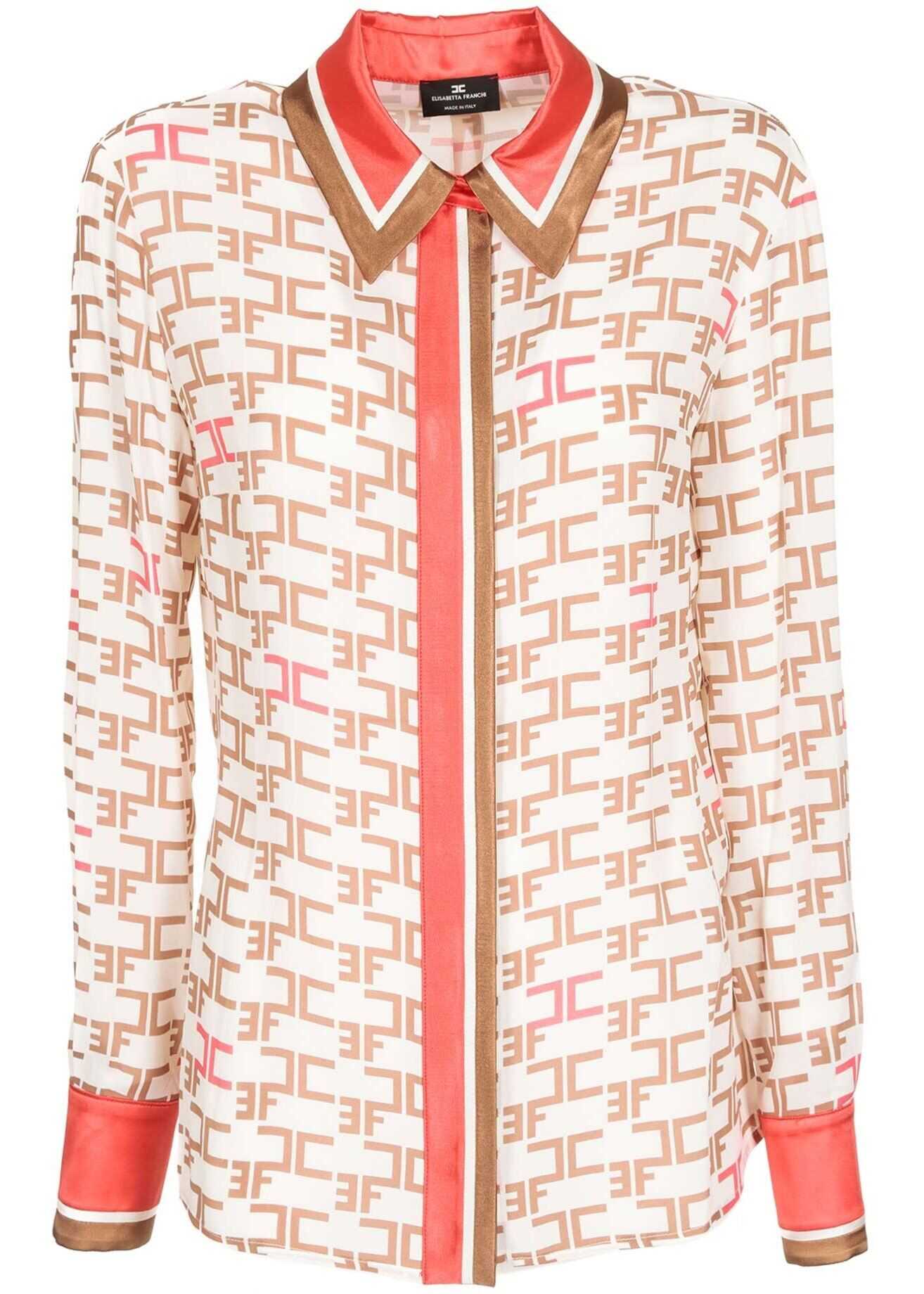 Elisabetta Franchi Monogram Shirt In Burro Color Cream