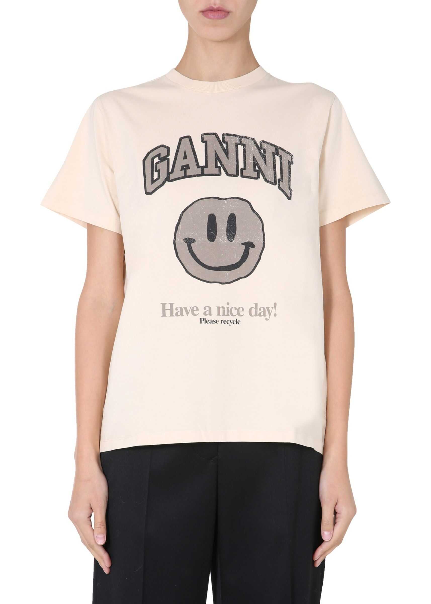 Ganni Crew Neck T-Shirt BEIGE