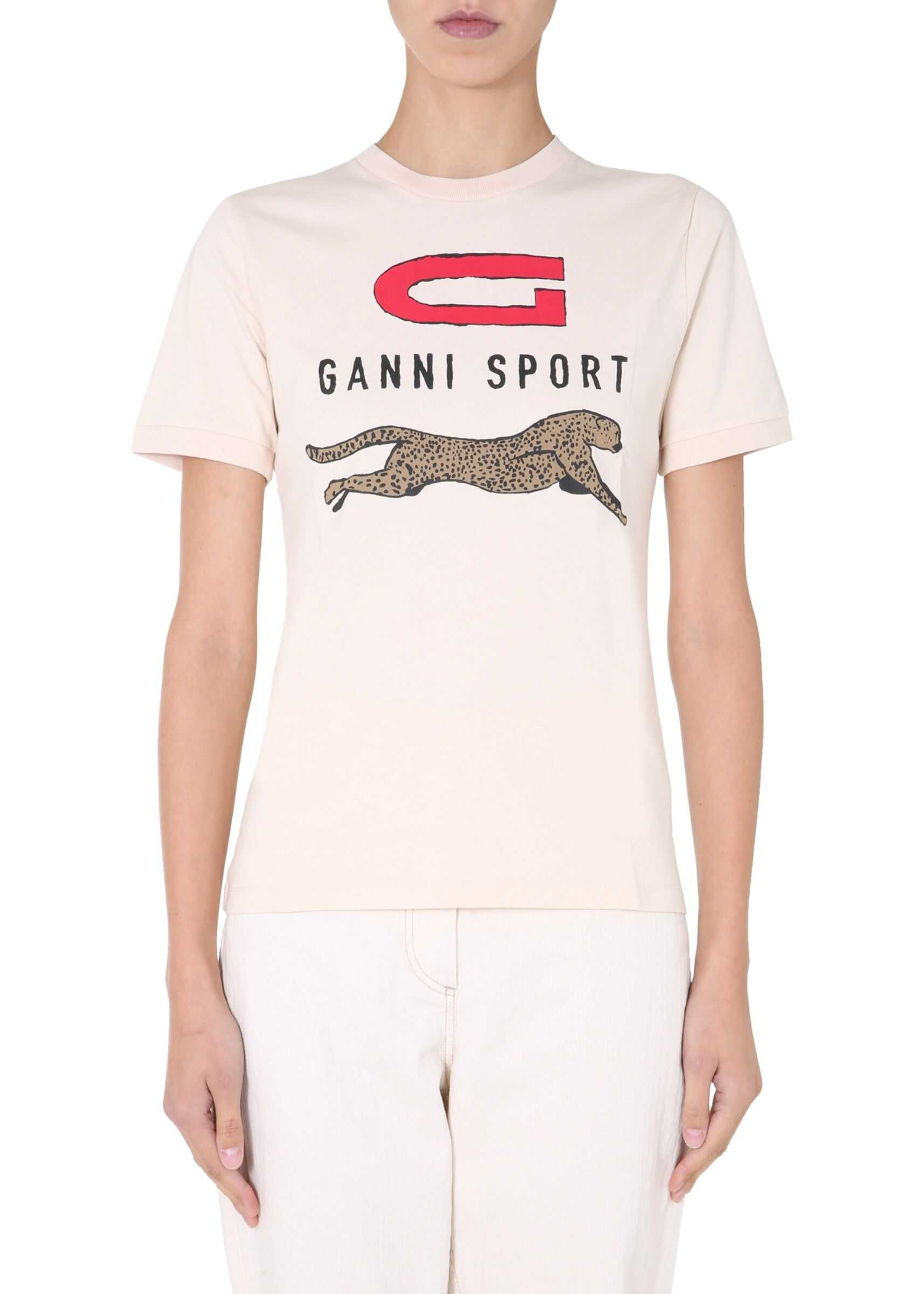 Ganni Crew Neck T-Shirt BEIGE