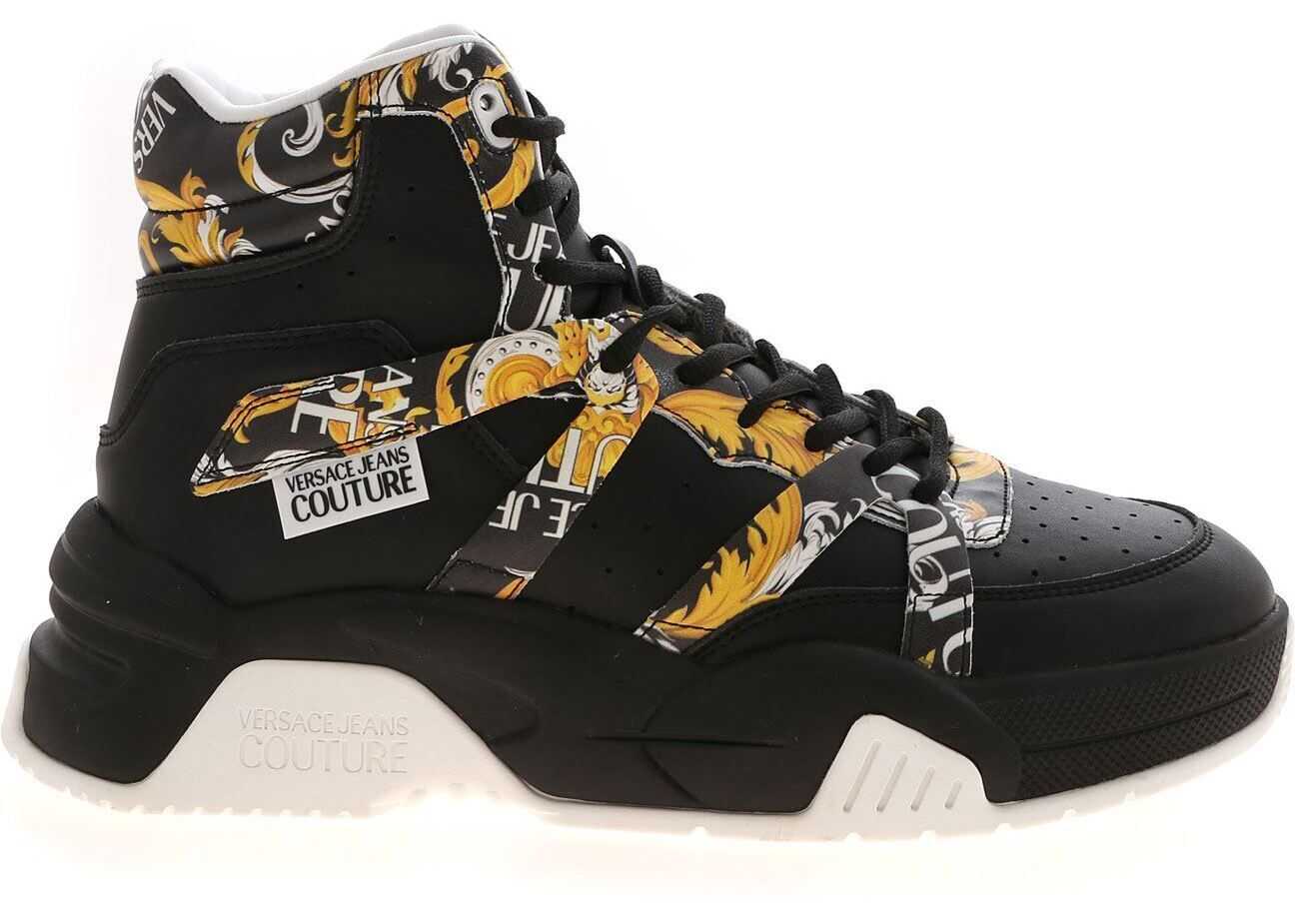 Versace Jeans Couture Logo Baroque Print Sneakers In Black* Black