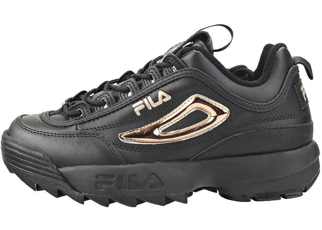 Fila Disruptor 2 Metallic Accent Platform Trainers In Black Rose Gold* Black