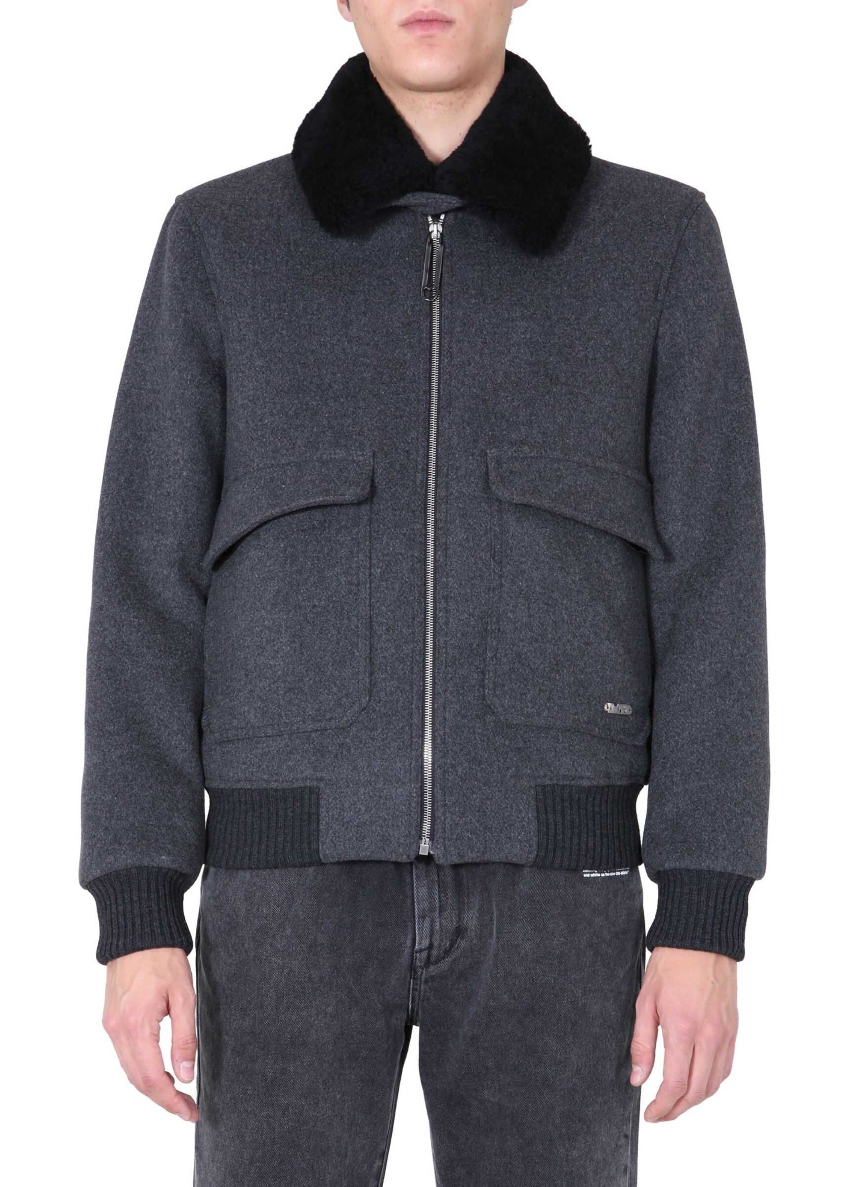 Off-White Aviator Jacket With Shearling Collar GREY