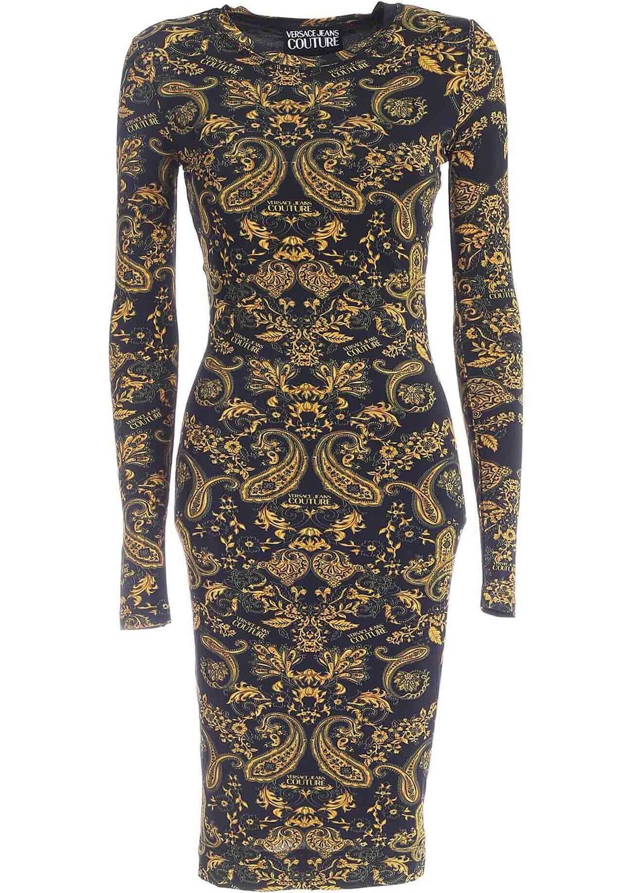 Versace Jeans Couture Paisley Loop Print Dress In Black Black