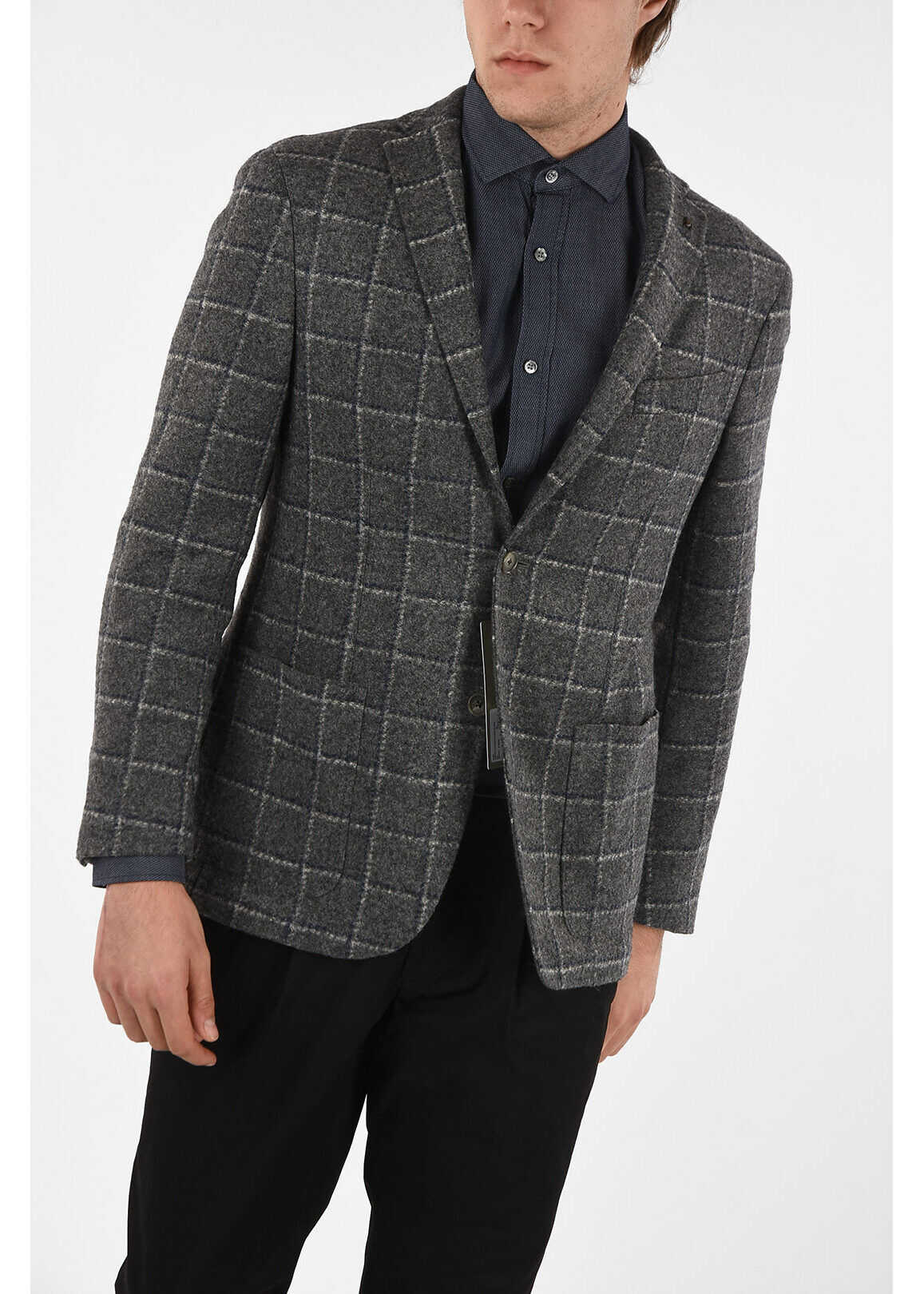 CORNELIANI Cc Collection Windowpane Check Drop 6R Patch Pocket 2-Button Gray