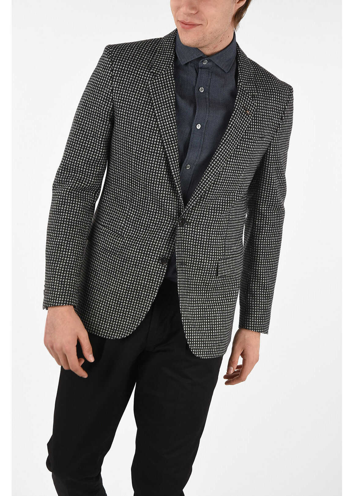 CORNELIANI Cc Collection Check Drop 8R Center Vent 2-Button Re Blazer Black & White