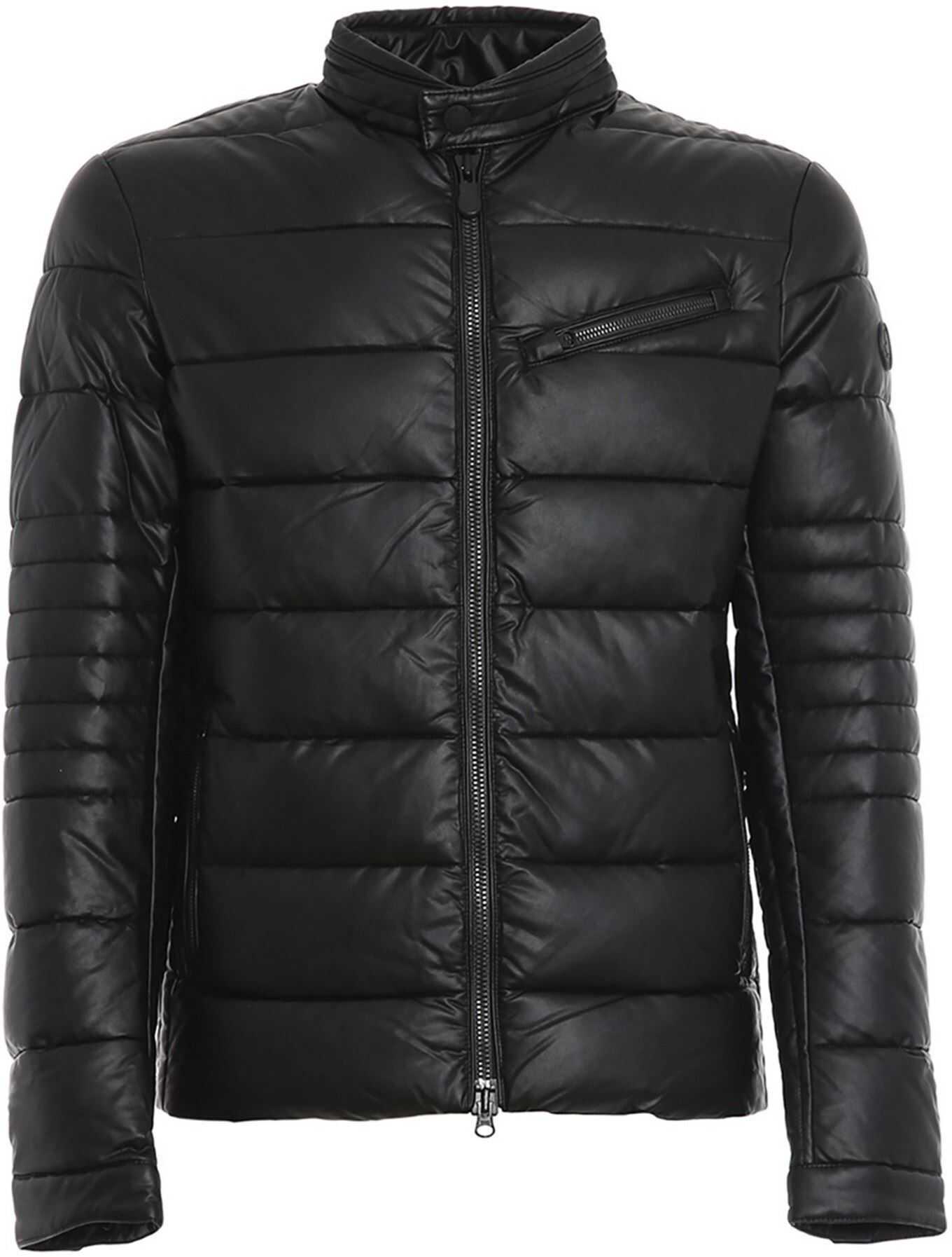 Save the Duck Faux Leather Puffer Jacket In Black Black