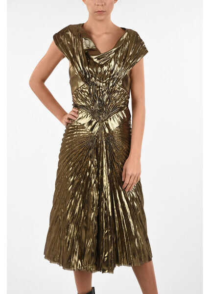 Rochii lungi Maison Margiela Metallic Faux Leather Draped Empire Dress Gold Femei (BM 8047266) 4