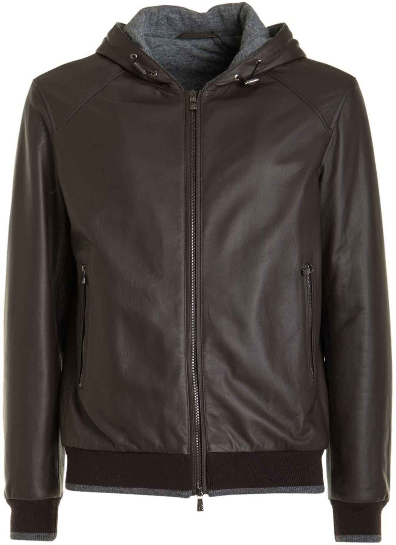 CORNELIANI Fleece Hood Lambskin Jacket Brown