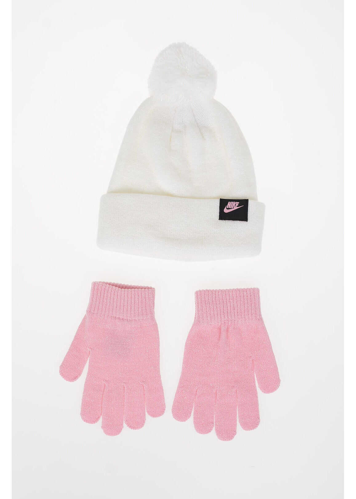 Nike Kids Lurex Gloves And Pon Pon Beanie Set White image15