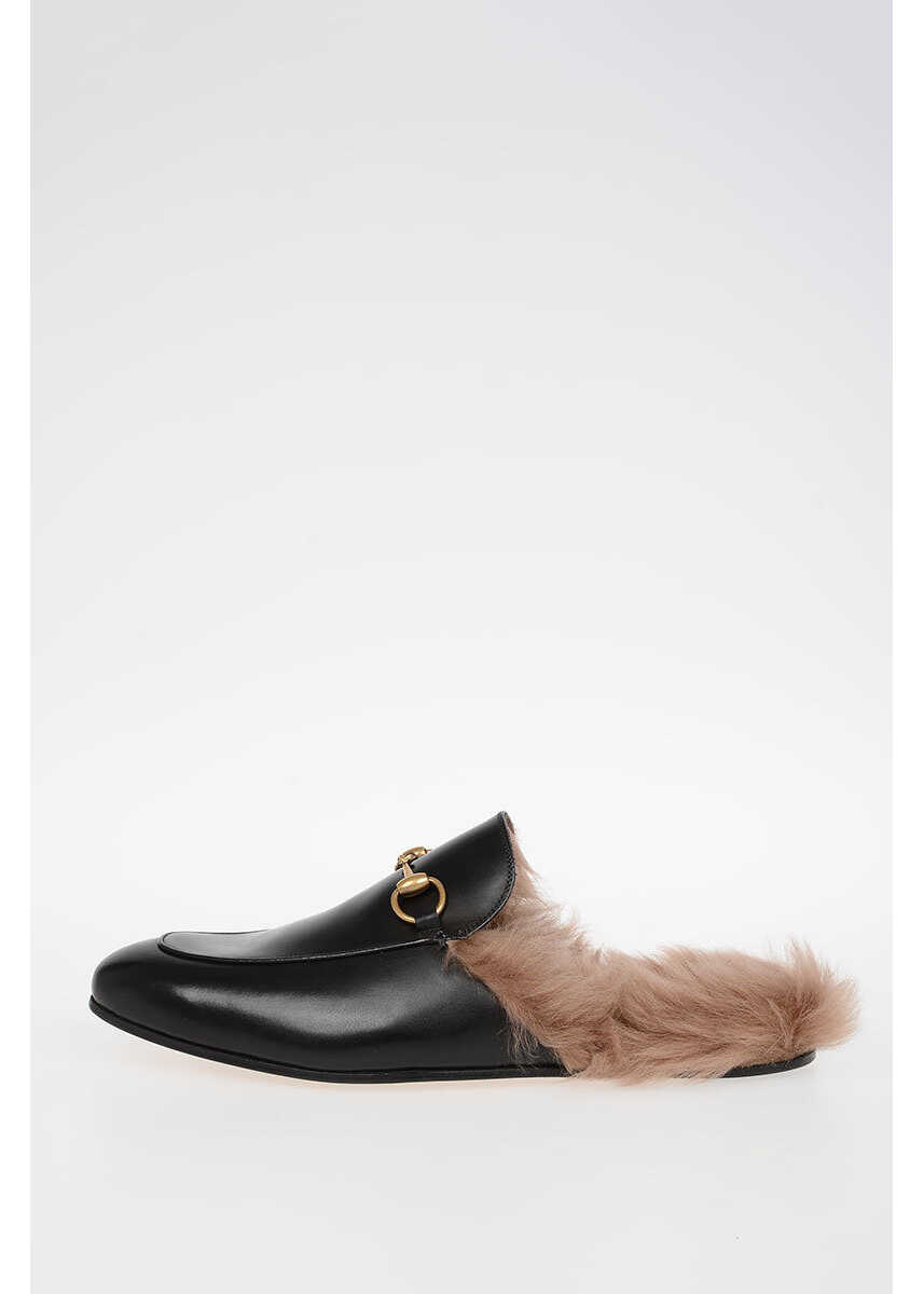 Gucci Leather Slipper with Fur Lining BLACK