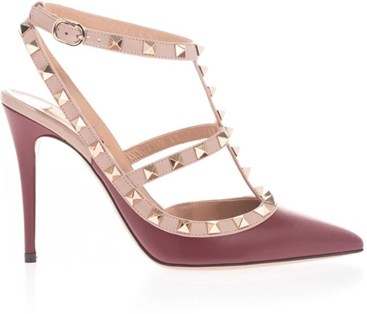 Valentino Garavani Rockstud Pump In Burgundy And Pink Red