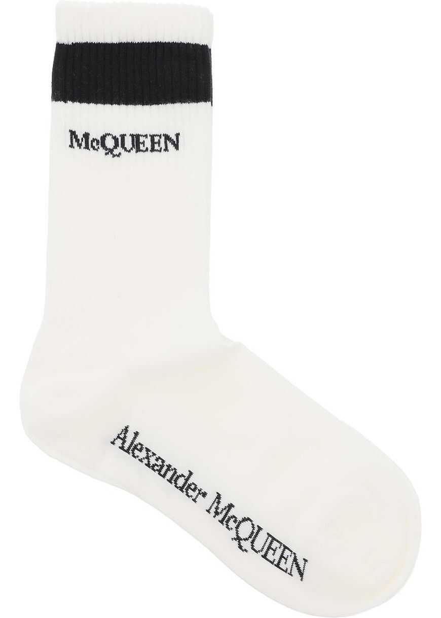 Alexander McQueen Stripe Sports Logo Socks* IVORY BLACK